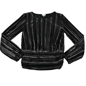 Kit & Sky Size XL Womens Black and Gold Metallic Long Sleeve Sheer Blouse Top